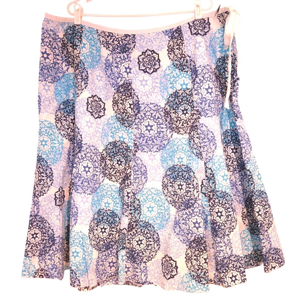 Talbots NWT 24W Petite Mandala Skirt Cotton Gored Flare Midi Blue White Resort